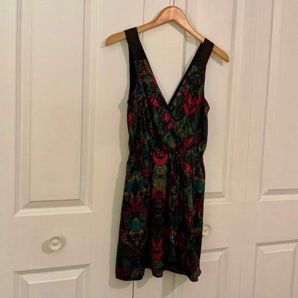 BCBGeneration Multi Color Viridian V Neck Faux Wrap Mini Dress Small - Picture 4 of 12